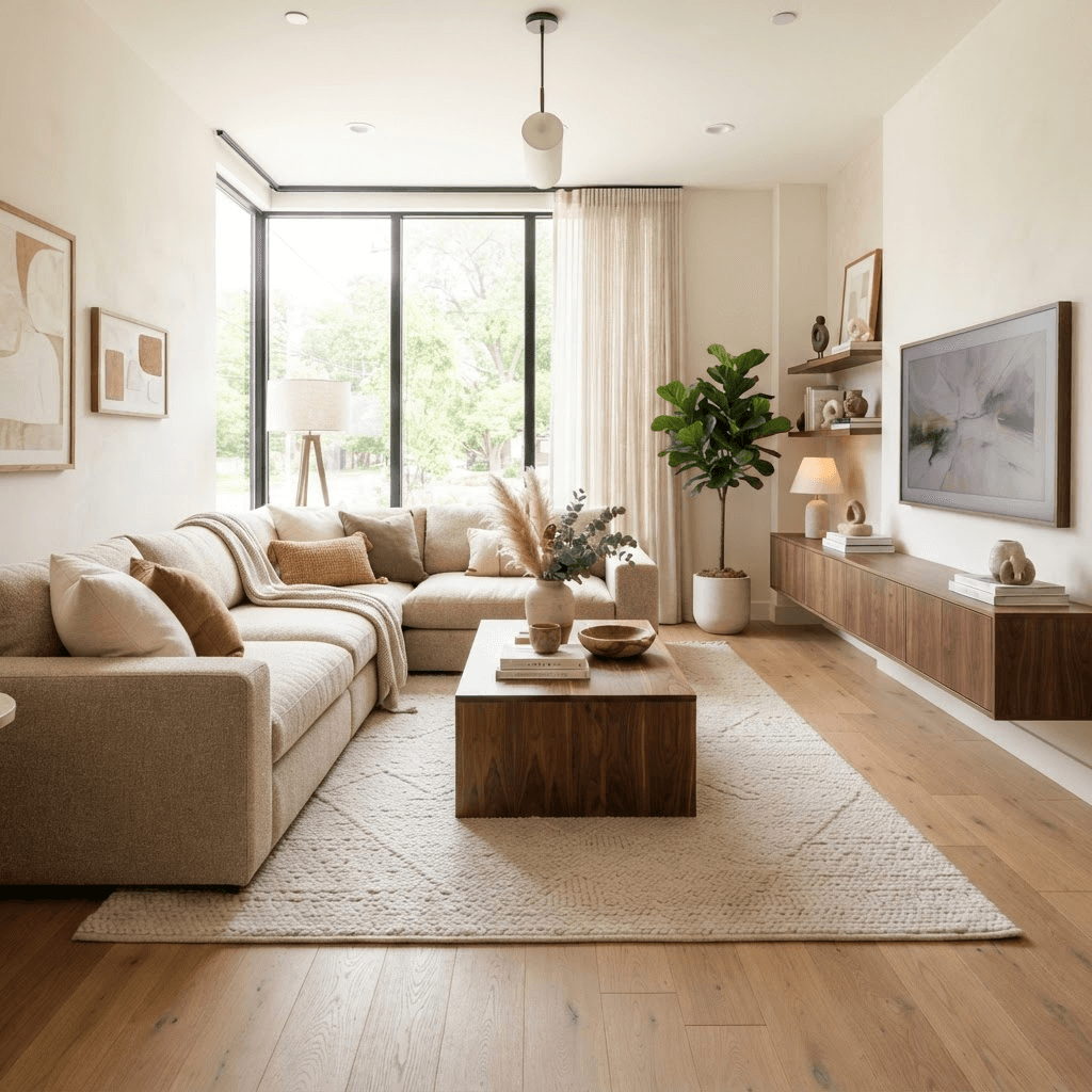 Modern furniture showroom living room with a sectional sofa